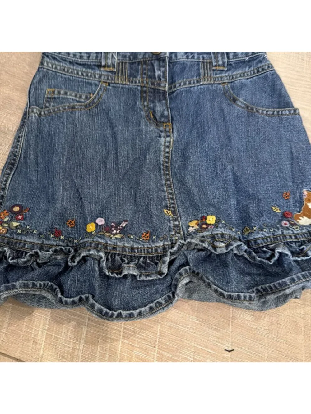 GYMBOREE GIRLS SIZE 8 DENIM SKIRT FLORAL FOX